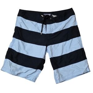 Vilebrequin Mens Striped Board Shorts Light Blue Navy Blue Swim Trunks Size L